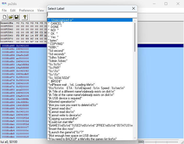 Selección de etiqueta en PS2DIS